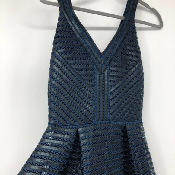 Maje Paris Rosemount black and blue mesh  stripe fit and flare cocktail dress 2 - Picture 15 of 16